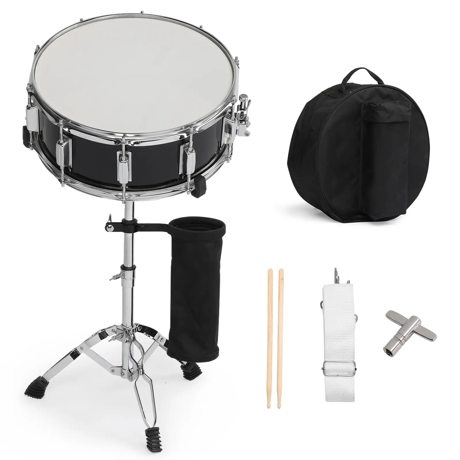 Beginner Drum Kit (14x5.5in) - Kids Percussion Instrument with Drumstick Holder, Portable Drum Bag, Strap, Mute Pad, Drumsticks, Black Snare Bed, Hardware Pocket for Practice, Live Performance