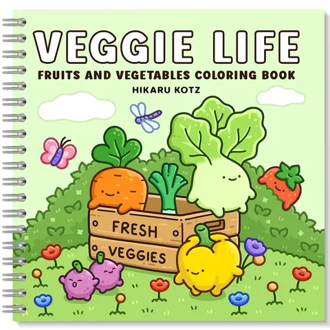 Veggie Life Illustrated Fruits & Vegetables Themed Coloring Book - Fun Veggie Friends Fun, Sleepy Avocado Art, Broccoli Hide-seek Unisex DIY Activity Book for Teens, Stress Relief Creativity Supply