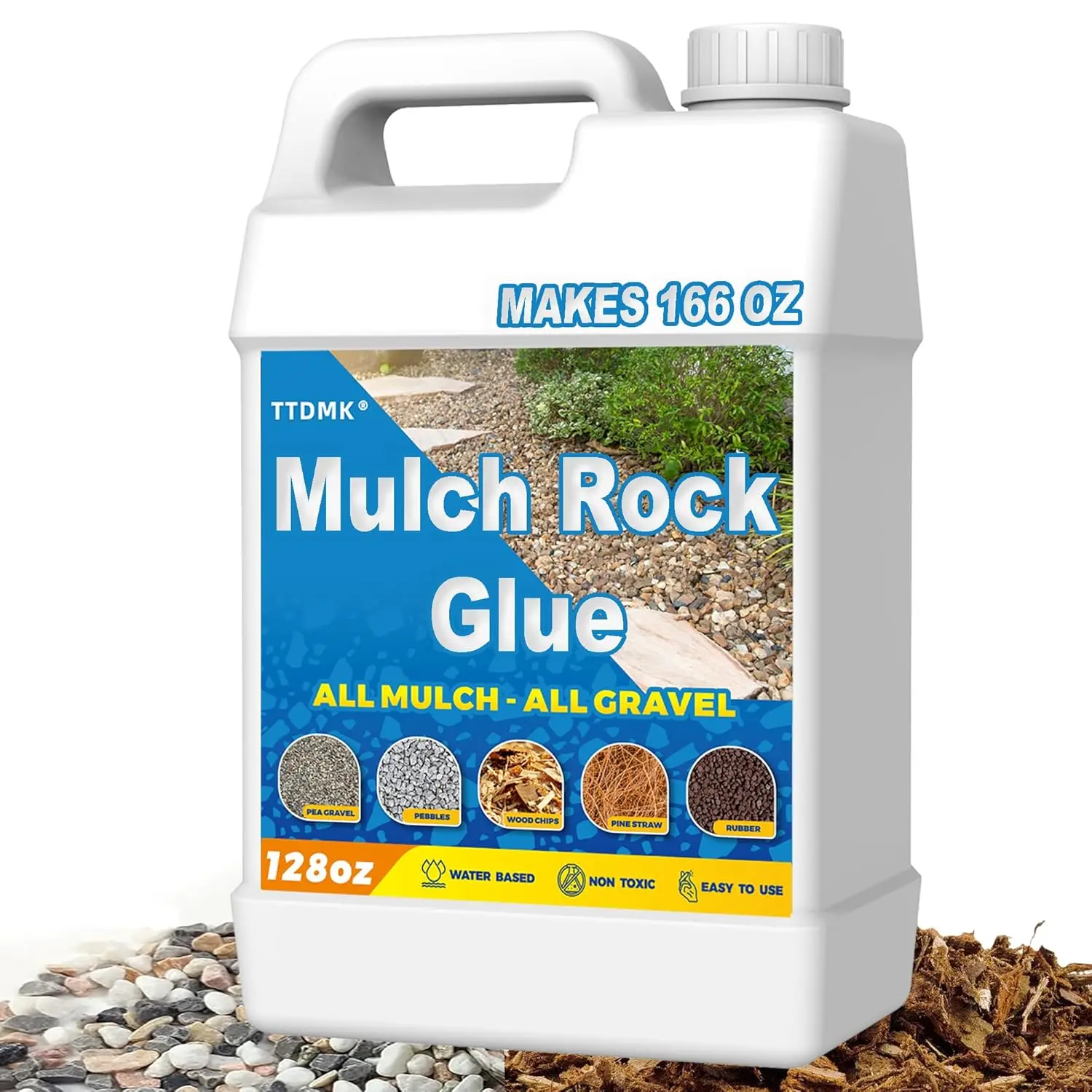 Mulch Glue for Landscaping, 128oz Rock Glue, Garden Anchor Adhesive for Stone, Pebble & Gravel, Rain Resistant Clear Finish, Pet Safe & Environmentally Friendly, Long Lasting Results