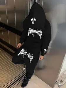 Men's Street Style Hooded Sweatshirt & Pants Set, Graphic Print, Loose Fit, Long Sleeve, Fall Winter Fashion, Casual