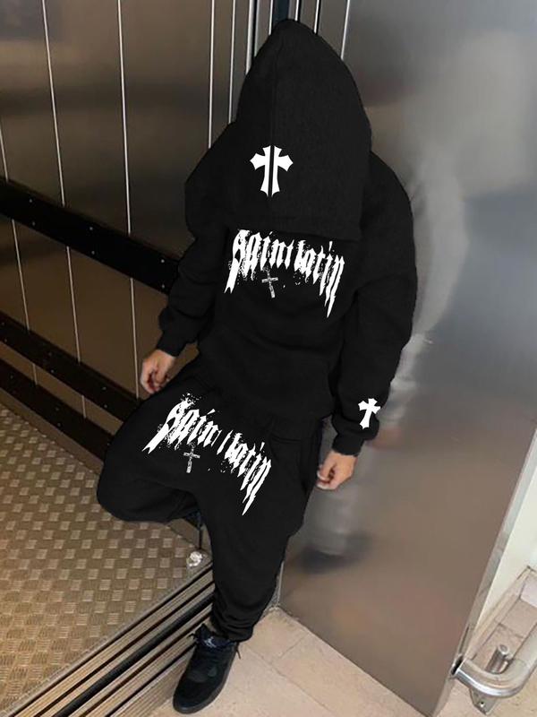 Men's Street Style Hooded Sweatshirt & Pants Set, Graphic Print, Loose Fit, Long Sleeve, Fall Winter Fashion, Casual
