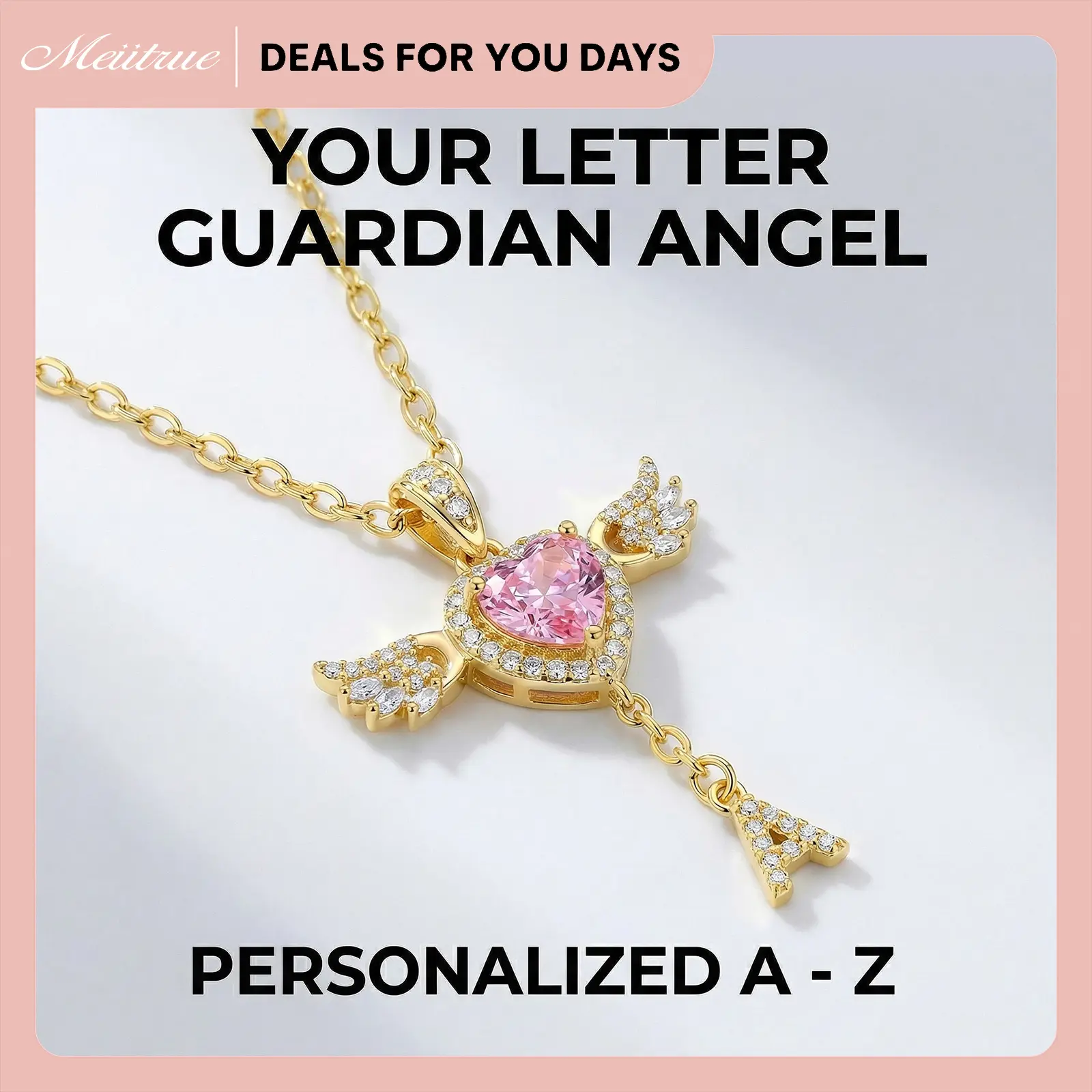 MEIITRUE Your Letter GUARDIAN ANGEL,Heart Angel Wing Initial Pendant Necklace for Women 14K Gold Plated Cubic Zirconia Letter Necklace Christmas Jewelry Gift