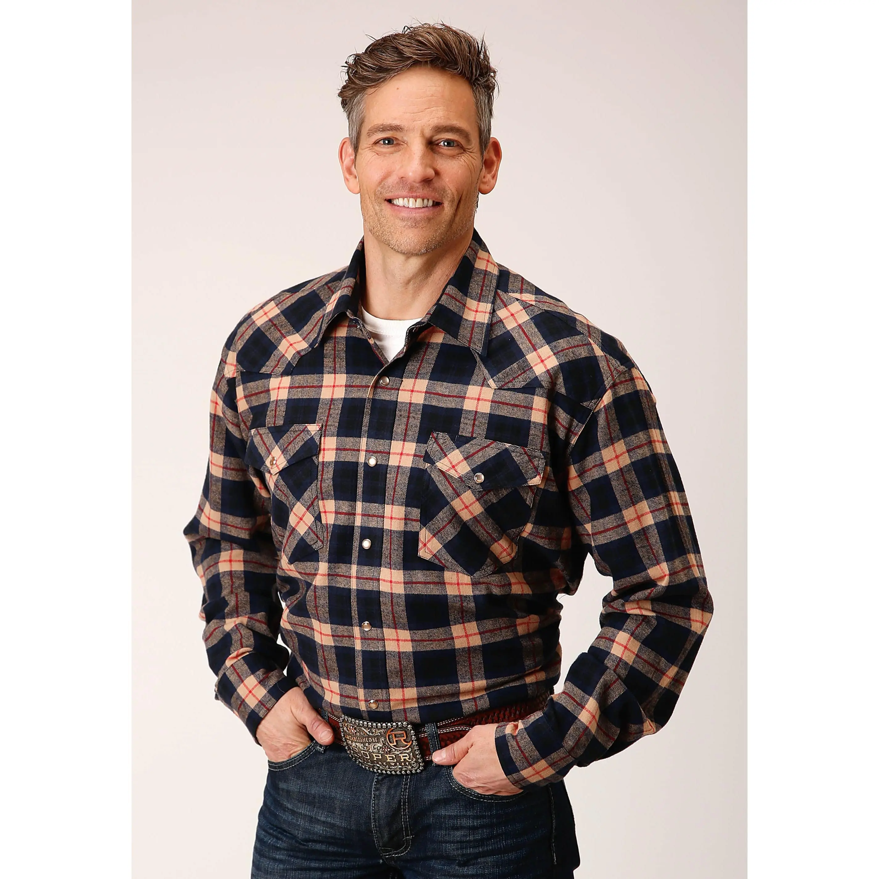 Mens Long Sleeve Snap Unlined Flannel Plaid Shirt Western Shirt