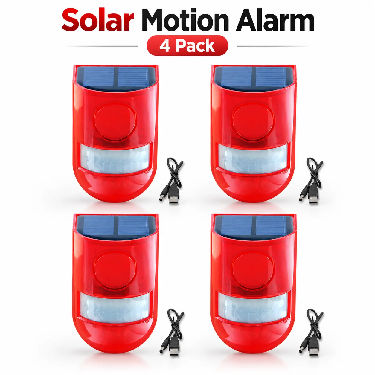 1/4/8-Pc 129dB Solar-Powered Motion Sensor Alarm Siren, 6 LED Flash Modes, IP55 Waterproof Outdoor Security Speaker for Home, Farm Protection