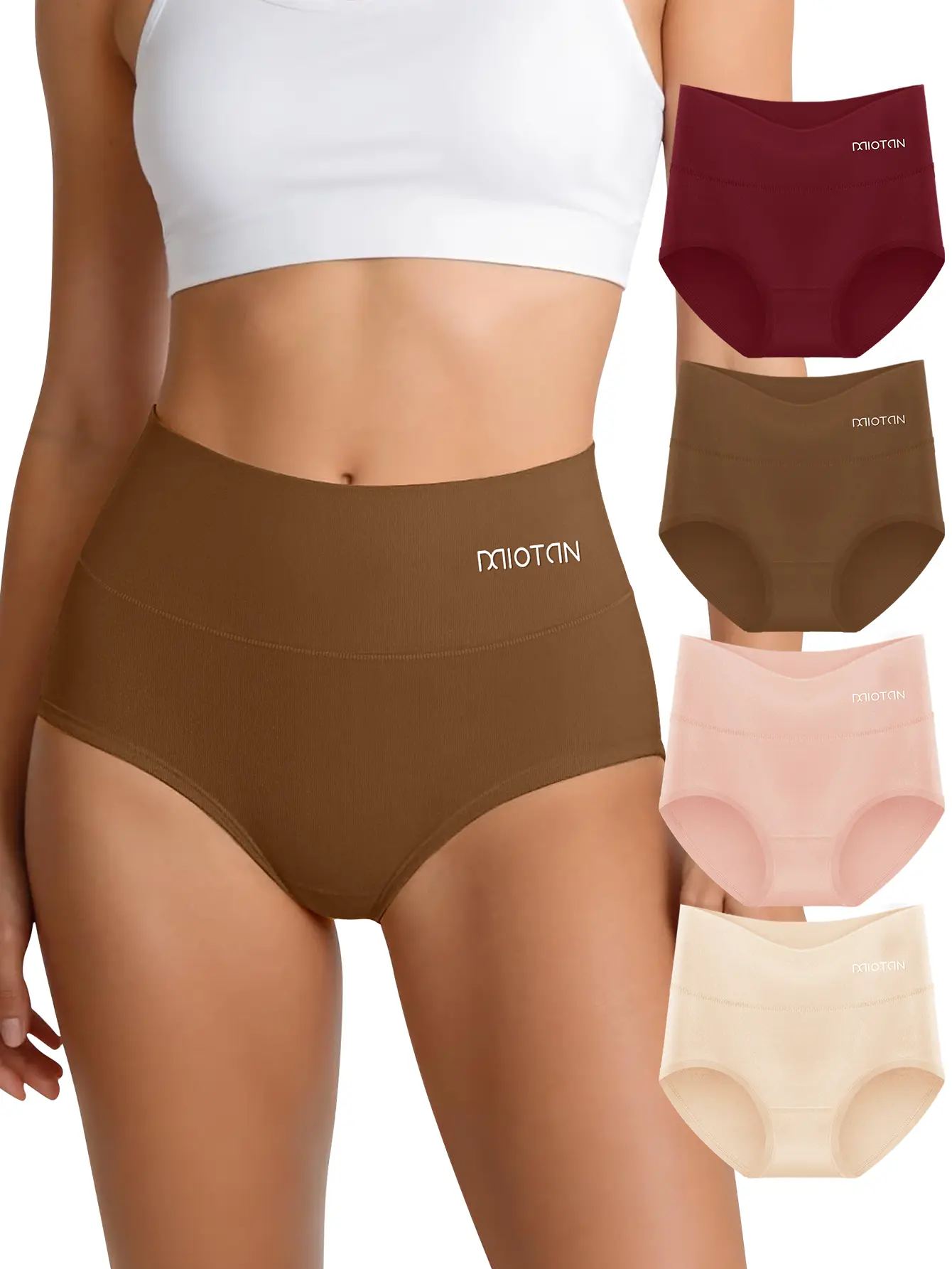 OLISH Women's 4pcs High Waist Cotton Briefs Set - Basic Minimalist Style, Plain Look, Simple Cut, Breathable Lightweight Soft Everyday Lounge Wear Essentials, Casual Undies for Halloween, Holiday