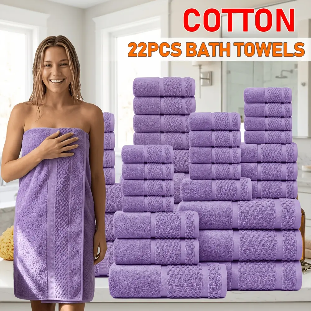 22pcs Cotton Towels Set Suitable for Bath, Shower, Gym & Spa - 4 Bath Towels, 6 Hand Towels, 12 Washcloths