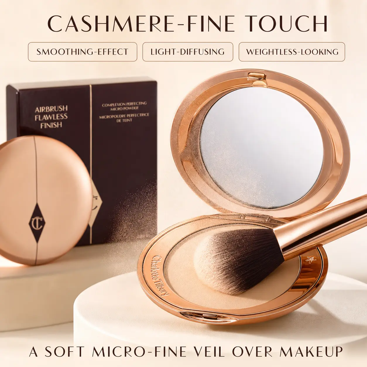 Charlotte Tilbury Airbrush Flawless Finish Setting Powder - Pore-Blurring Pressed Powder for Face Makeup to Minimize Shine with a Soft-Focus Finish 8g/0.28oz
