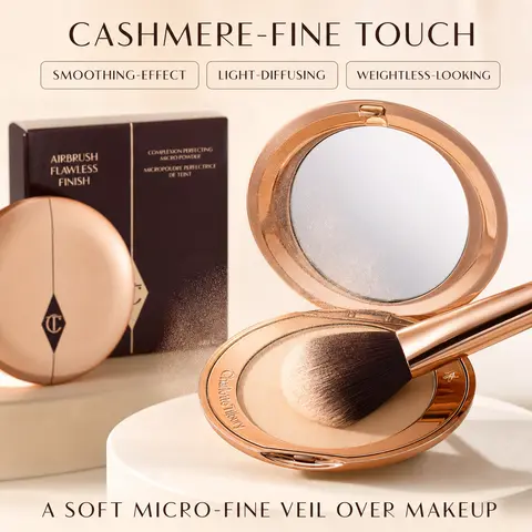 Charlotte Tilbury Airbrush Flawless Finish Setting Compact Powder - #1 Fair-Very Fair, Full Coverage, Brightening, Oil-Control, Pore-Blurring, Blemish Control, Hydrating for All Skin Types, Concealer & Foundation Companion, 8g/0.28oz