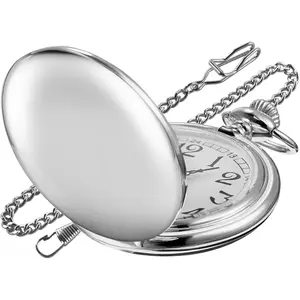 Men's Quartz Pocket Watch, Sier, Arabic Numerals, White Dial, Stainless Steel, PK120115-sliver