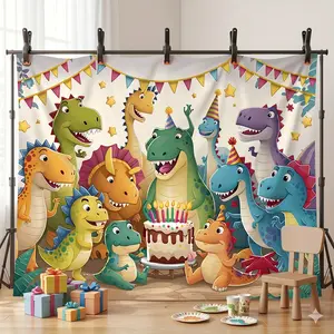 party banner 1pc, Dinosaur Theme Birthday Celebration Background Decoration Background Photo Props, Polyester Banner Decor,  Party Decor/supplies/gifts Decorative Background