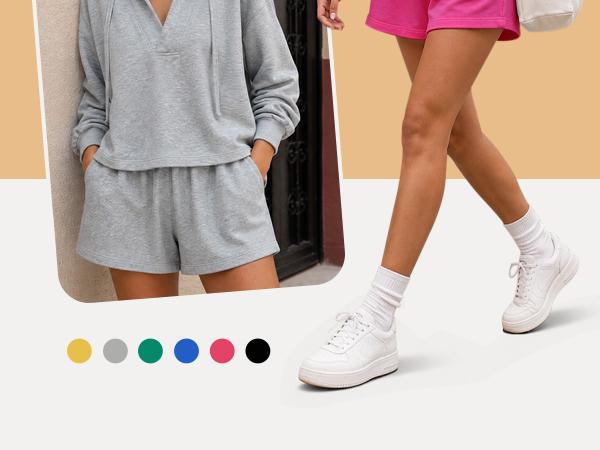 Fisoew Womens 2 Piece Lounge Matching Sets Hoodies and Shorts Sweatsuits | Long Sleeve, V Neck, Two Piece, Oversized, Pullover Sweatshirts, Tracksuit, Active, Athleisure, Fall Outfit, Travel Vacation