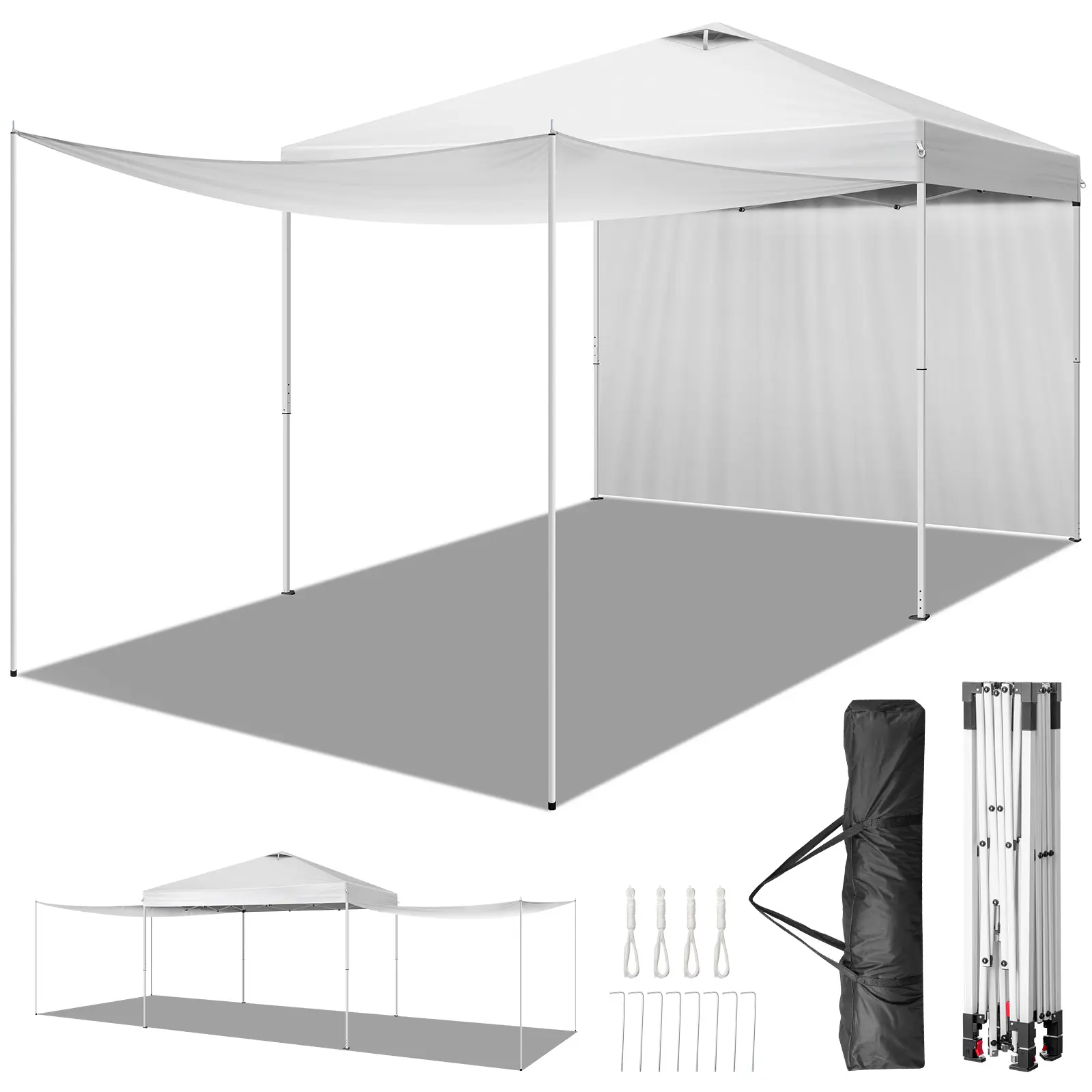 10x10FT Pop Up Canopy Tent With 2 Removable Sidewalls & Extended Front Awning, Waterproof Instant Outdoor Party Gazebo With Metal Frame, Complete Accessories Including Stakes Ropes Support Poles & Carry Bag For Backyard Wedding Camping Vendor Events