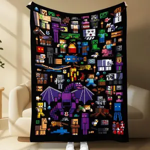 Pixel Game Character Throw Blanket, Colorful Block Art Design, Cozy Fleece Blanket, Fun Blanket for Gamers and Kids, Perfect Gift