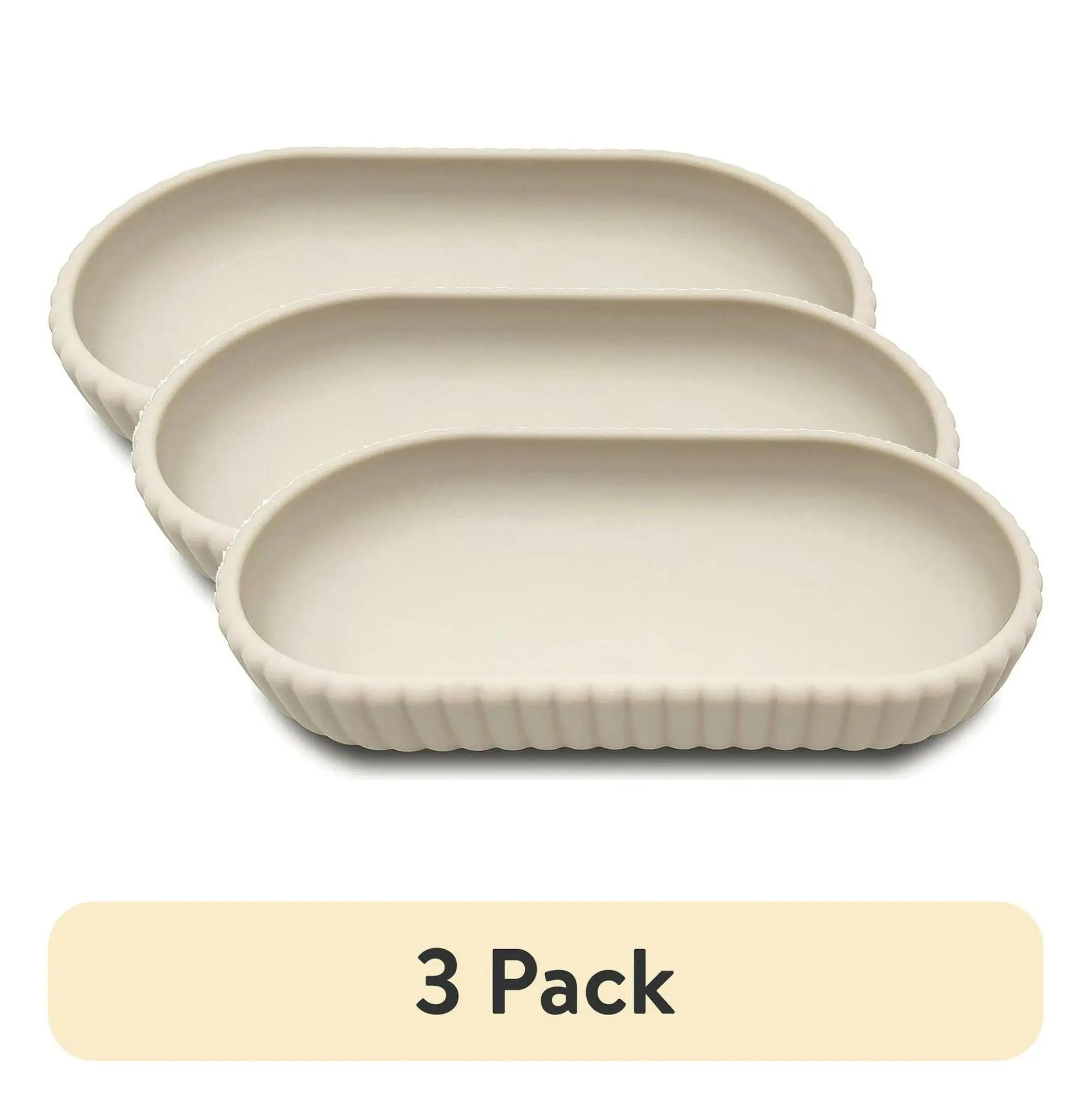 Accessory Trays 3 Pack - Beige Rubberized Plastic Ribbed Organizer - 4 x 8.25 Inch - Car, Home, Office, Console, Desk Storage