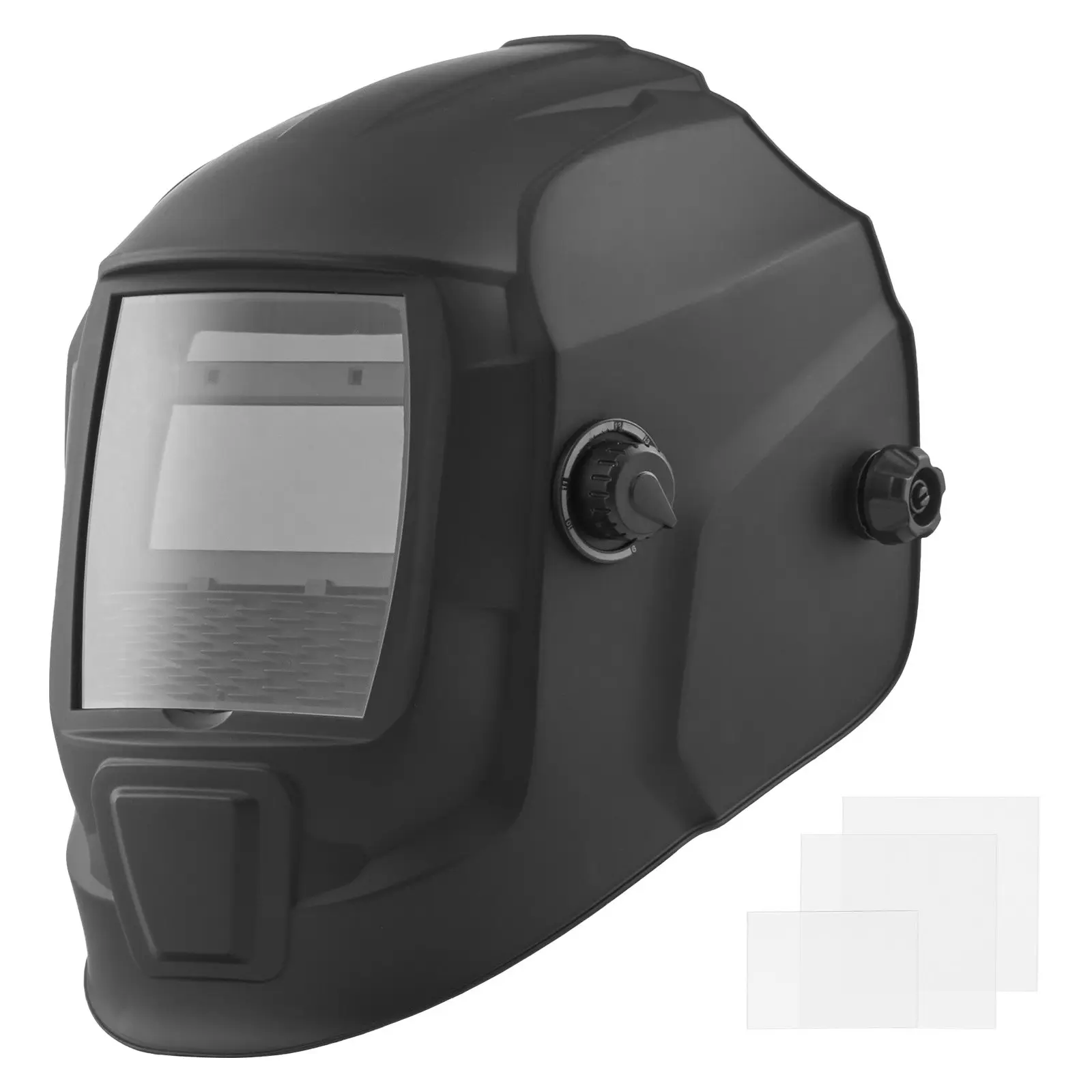VEVOR CRIUS Series Auto-Dimming Welding Helmet (Matte Black), 3.66"x1.69" True Color Hood, Solar Powered with 2 Arc Sensors, DIN 4/9-13 for TIG/MIG/ARC Welding & Grinding
