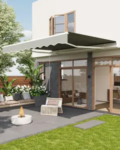 13'x10' Retractable Waterproof Patio Awning, Sun Shade Awning w/ Manual Crank Handle, Aluminum Frame, 280 g/㎡ Polyester Fabric, for Deck, Porch, Balcony