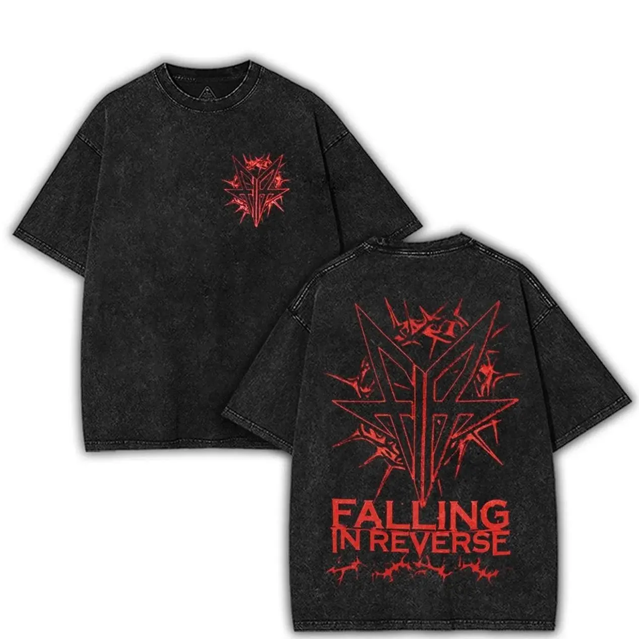 Vintage Washed Falling In Reverse T-Shirt, Retro Ronnie Radke Band Graphic Tee, Heavyweight Alternative Rock Music Streetwear, Casual Unisex Short Sleeve Shirt