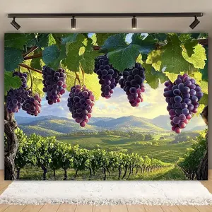 2D Flat Harvest Grapes Print Vineyard Backdrop, Single Piece, 99.06×149.86 cm to 179.83×229.87 cm, Party Decoration Supplies, Wedding Home Banner