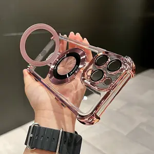 iPhone Magnetic Case - Transparent Plated Acrylic Cover for iPhone 12 13 14 15 16 Pro Max Plus - Wireless Charging Stand