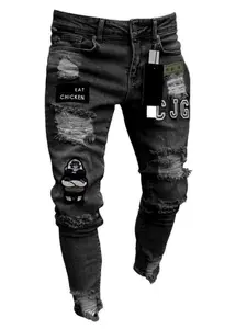 Men's Patched Ripped Skinny Jeans, Streetwear Casual Comfy Pocket Zipper Design Denim Pants for Daily Wear, Fashion Men's Bottoms for All Seasons Urban Fashion, Jeans for Men, Going Out Bottoms Graphic Menswear Distressed Trouser
