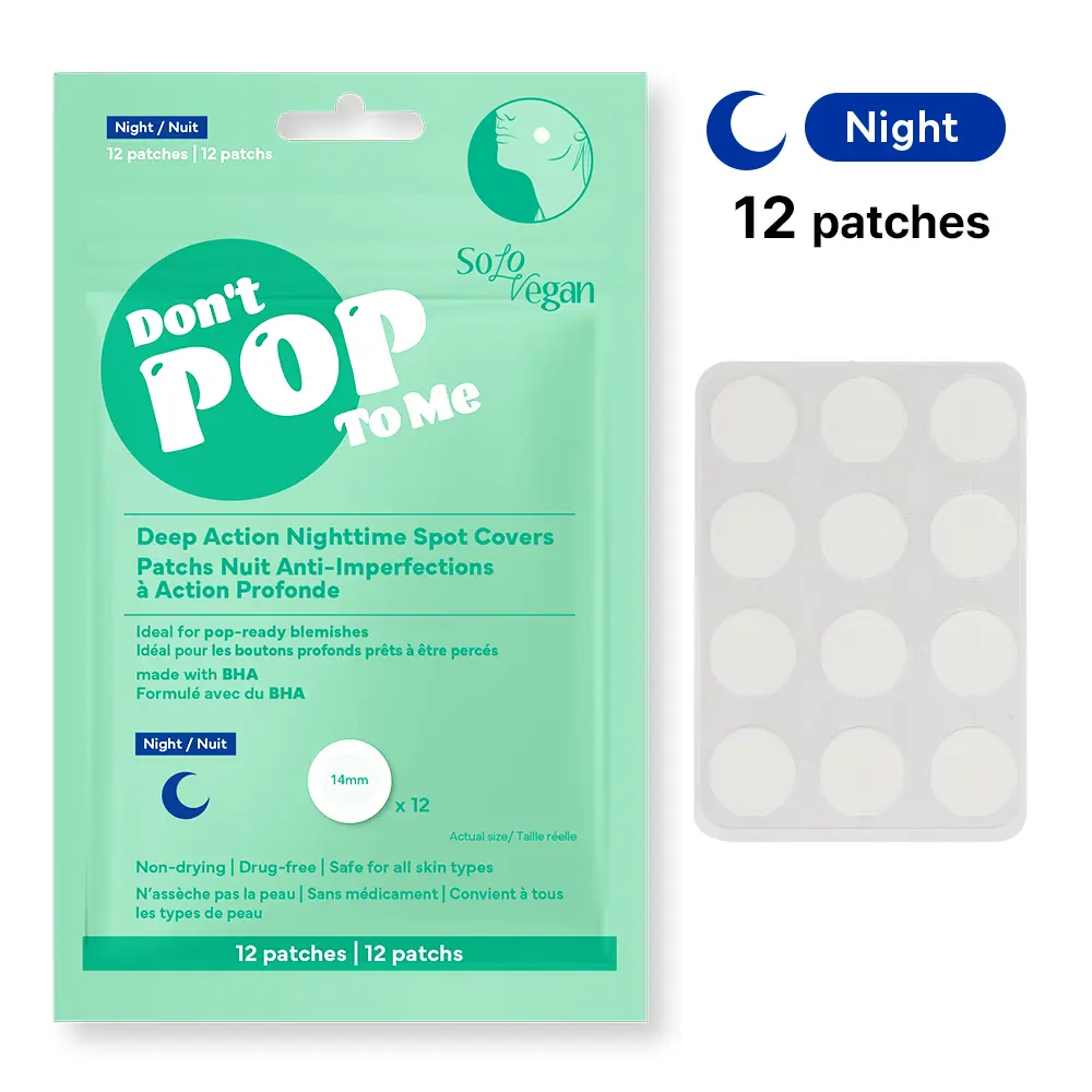 SoloVegan Overnight Pimple Patches with BHA, Salicylic Acid & Niacinamide, Anti-Acne Spot Treatment for Blemish & Redness Relief, Vegan, for Acne Prone Skin, 12 Count