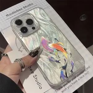 Rouliobee Studio Colorful Koi Fish Phone Case for iPhone 17/16/15/14/13/12/11 Pro Max/Pro/Plus/Air TPU+PET Anti-Shock Protection Shockproof Protective Smartphone Cover