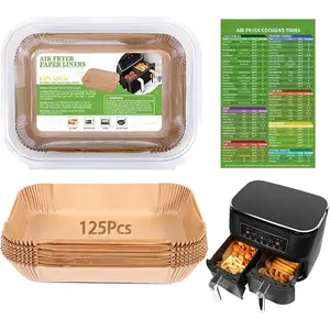 (125PCS) Air Fryer Liners, Disposable for  Dual Air Fryer accessories,  Paper liners rectangle 8.6''*5.5''