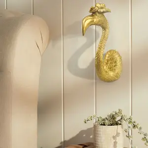 Gold Animal Head Wall Decor - Faux Flamingo Sculpture, Resin Wall Hanging for Living Room, Bedroom & Kitchen - Home Art Gift