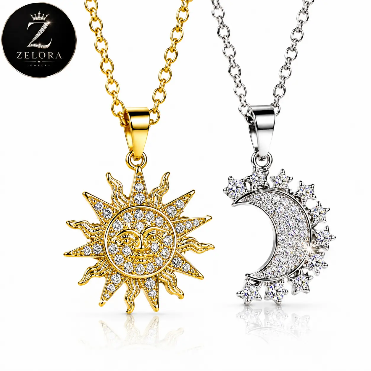 Rotating Sun Moon Necklace, 360 Spin Celestial Pendant with Crystal Charm, Gold Plated Stainless Steel Jewelry for Women Men, Trendy Minimalist Statement Unique Fashion Gift Birthday & Daily Wear bold cross design bubble silver # boho turquoise unisex k