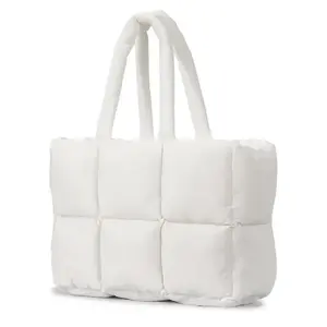 Puffer Tote Bag for Women, Large Quilted Puffy Handbag Lightweight Satchel Purse for Work Travel Gym Shop, Quilted Work Bags