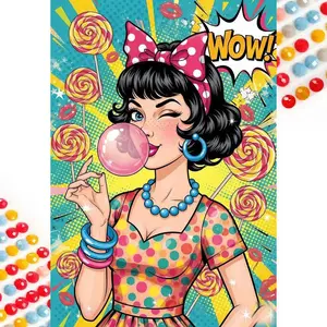 5D DIY Full Drill Round Diamond Painting - Diamond Art Painting Kit Candy, Bubble Gum, Pattern Skirt Mosaic, Canvas - DIY Decorative Painting, Home Wall Decor, Suitable for Halloween and Christmas, Birthday and Anniversary Gifts, Diamond Painting Kits
