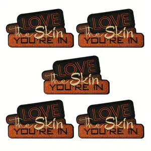 5pcs "love the skin you're in" embroidered patch stickers, vintage casual patch stickers, positive energy, inspirational patch stickers, self-love badge, soul story badge, iron-on/sew-on, suitable for clothes, backpacks, hats, DIY fashion, inspirat