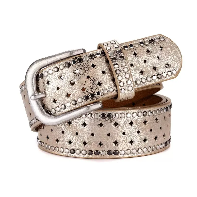 Western Belt Cow Print Rhinestone Buckle, Street Punk Style Riveted Edge Work XL cow print belt street style individual belt hot decor waist  main image 3