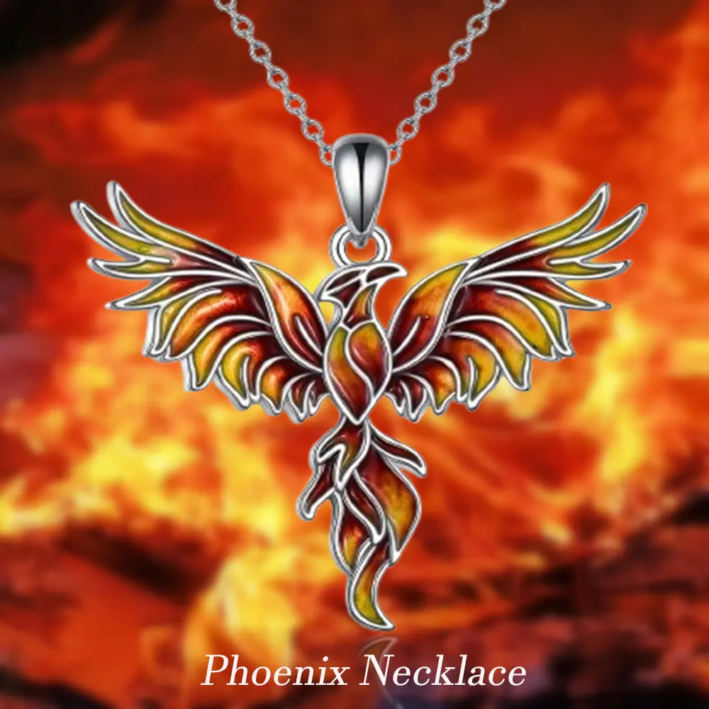 Unisex Phoenix Pendant Necklace with Gradient Flame, Hypoallergenic Stainless Steel Chain for Daily Boho & Streetwear Style, Animal Motif Necklaces, Unisex Jewelry, Stainless Steel Jewelry, Anniversary, Birthday, Casual