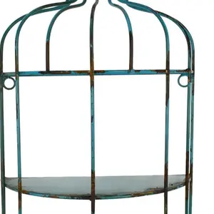 Metal Birdcage Hanging Shelf for Wall,Decorative Wall Display Shelves 2 Tiers Distressed Rustic Bird Cage Floating Shelf Indoor Outdoor Decoration Gift Christmas Floral Hand Plant Flower Pot