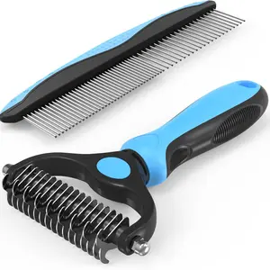 Pet Grooming Set Blue Dematting Comb with Metal Detangling Pins, Ideal for Cats Dogs Long Fur Knots, Effective Pet Care Tool