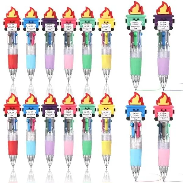 Back to School Gifts 12 Pcs Mini Multicolor Ballpoint Pens You Rock Multicolor Pen for Boys Girls Classroom Prizes Birthday Gifts 4-in-1 Dumpster Fire Pens for Teachers Coworkers Employee Appreciation Gift School Ofiice Supplies