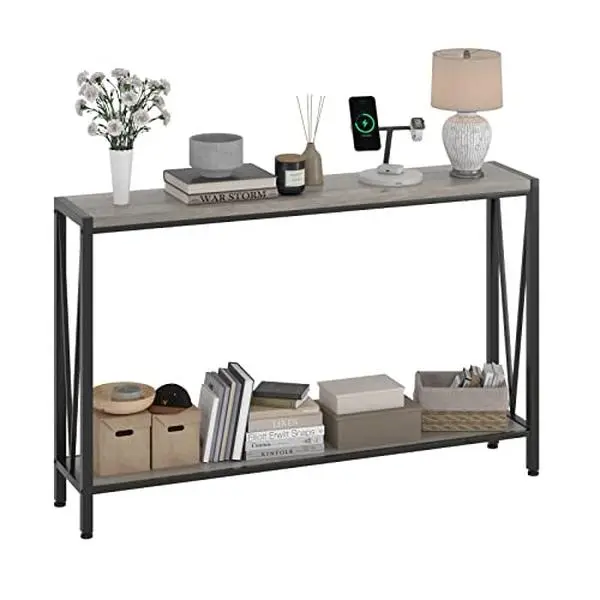 GARVEE 43.3 Inch Entryway Table with 2-Tier Shelves, Narrow Console Table for Hallway, Living Room Sofa Table, Modern Foyer & Entrance Way Table for Home Office Decor, Grey