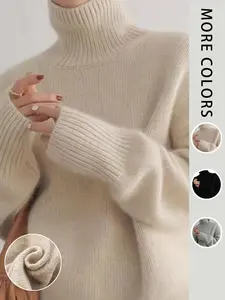 Women's High Neck Knitted Sweater, Pure Color Versatile Pullover, Casual Fashion Top for Daily Wear, Comfortable and Stylish, Knitwear