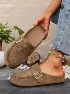 Women's Slip-On Mules, Textile Upper, Round Toe Design, Rubber Sole, Casual Comfortable Footwear for Daily Wear & Outdoors
