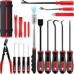 18 count Precision Pick and Hooks Set, Auto  Tool Kit with Scraper Telescoping  Pickup Tool Panel Clip Plier Fastener Remover, Metal Plastic Trim Tools, Automotive Mechanic Bag
