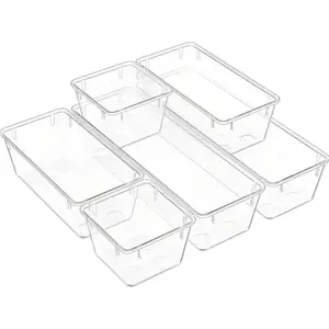 Clear Acrylic Drawer Organizer Trays 5 Sizes Small Storage Container Bin for Desk Makeup Bathroom Vanity Kitchen Home Dorm Office Nightstand