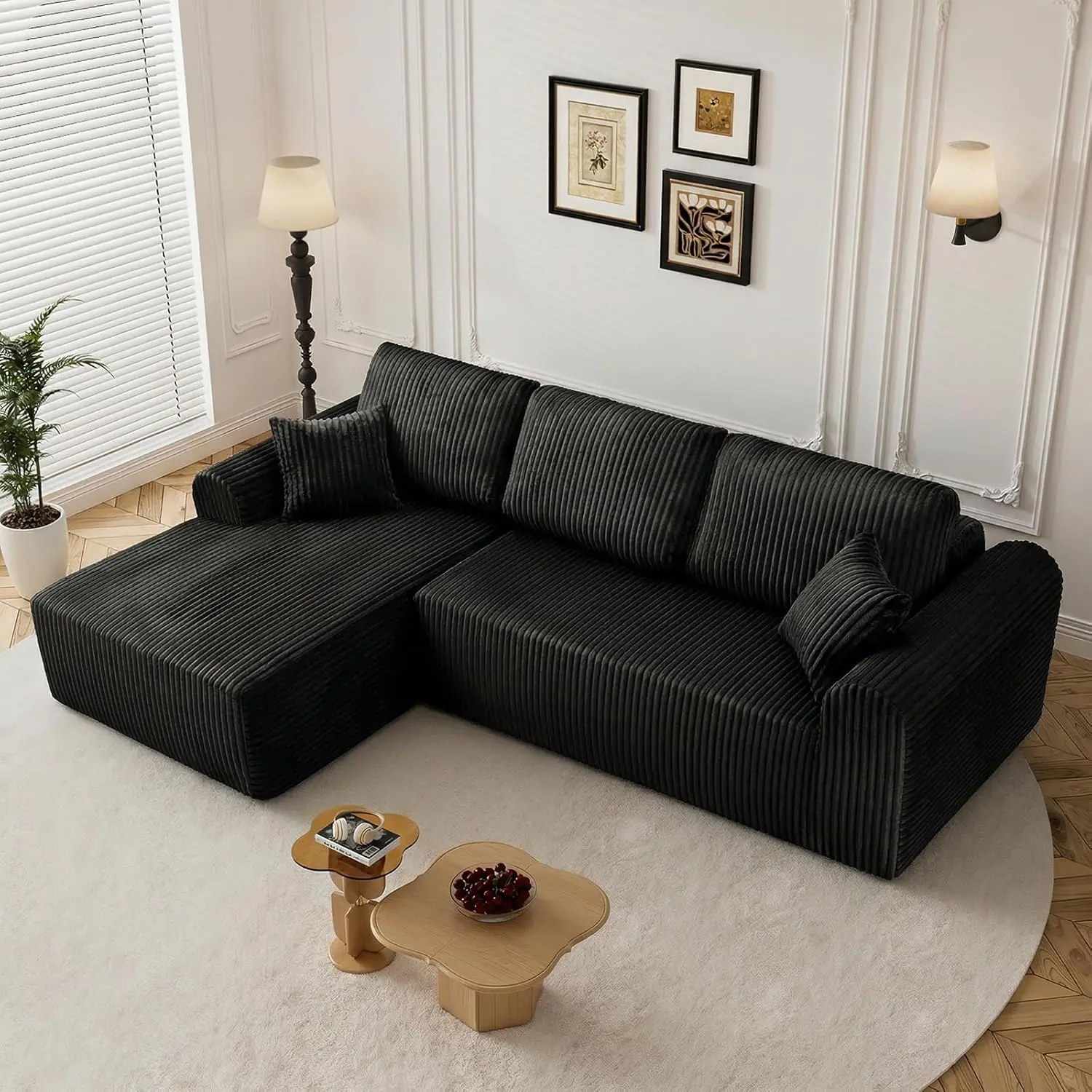 109” Modular Sectional Sofa Cloud Sectional Couch with Deep Seat, Modern Modular L-Shape Sofa with Chaise,Upholstered Boneless Couches for Living Room (Corduroy Fabric)