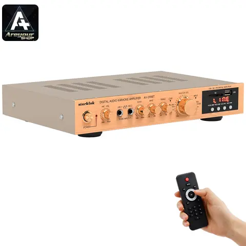 Areyourshop 5-Channel Aluminum Home Amplifier - 2" Tall Compact Sound System with Bluetooth, FM Stereo Radio, Dual Mics, RCA Cable, Karaoke Function, RCA Input, Remote Volume+Source, 600W, US Plug (Box Included) for Home, Small Party
