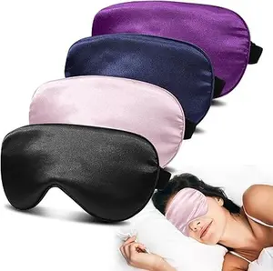 4 Pack Silk Sleep Mask - 100% Blackout, Zero Eye Pressure, Blindfold with Adjustable Strap, Super Soft Travel Eye Covers (Black, Pink, Blue, Purple)