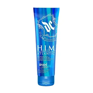 Devoted Creations H.I.M Atlantic Tanning Lotion - Blue Hued Anti-Orange Color Correcting Bronzer - Oil Absorbing + Tattoo Protecting + Ultra-Dark Tanning Formula 8.5 oz.