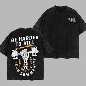 [GoldenIron] GASP Harder To Kill Bodybuilding Retro Unisex Acid Washed T-Shirt, 100% Heavy Cotton Workout Tee, Men's Sport Outfit, Gym Men's T-shirt - Tank Top, Muscle Training Shirt, Gift for man