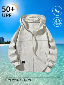 Men's Letter Print UPF50+ Sun Protection Hooded Jacket, Casual Breathable Lightweight Sun Protection Jacket for Outdoor Activities, Men's Sportswear for All Seasons