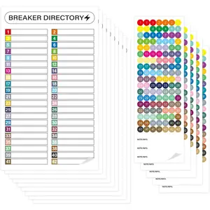 16 Sheets Breaker Panel Labels, Electrical Box Sticker Numbers Breaker Panel Labels, Electrical Sticker Number Catalog Load Center Adhesive  Durable- Mix Colors