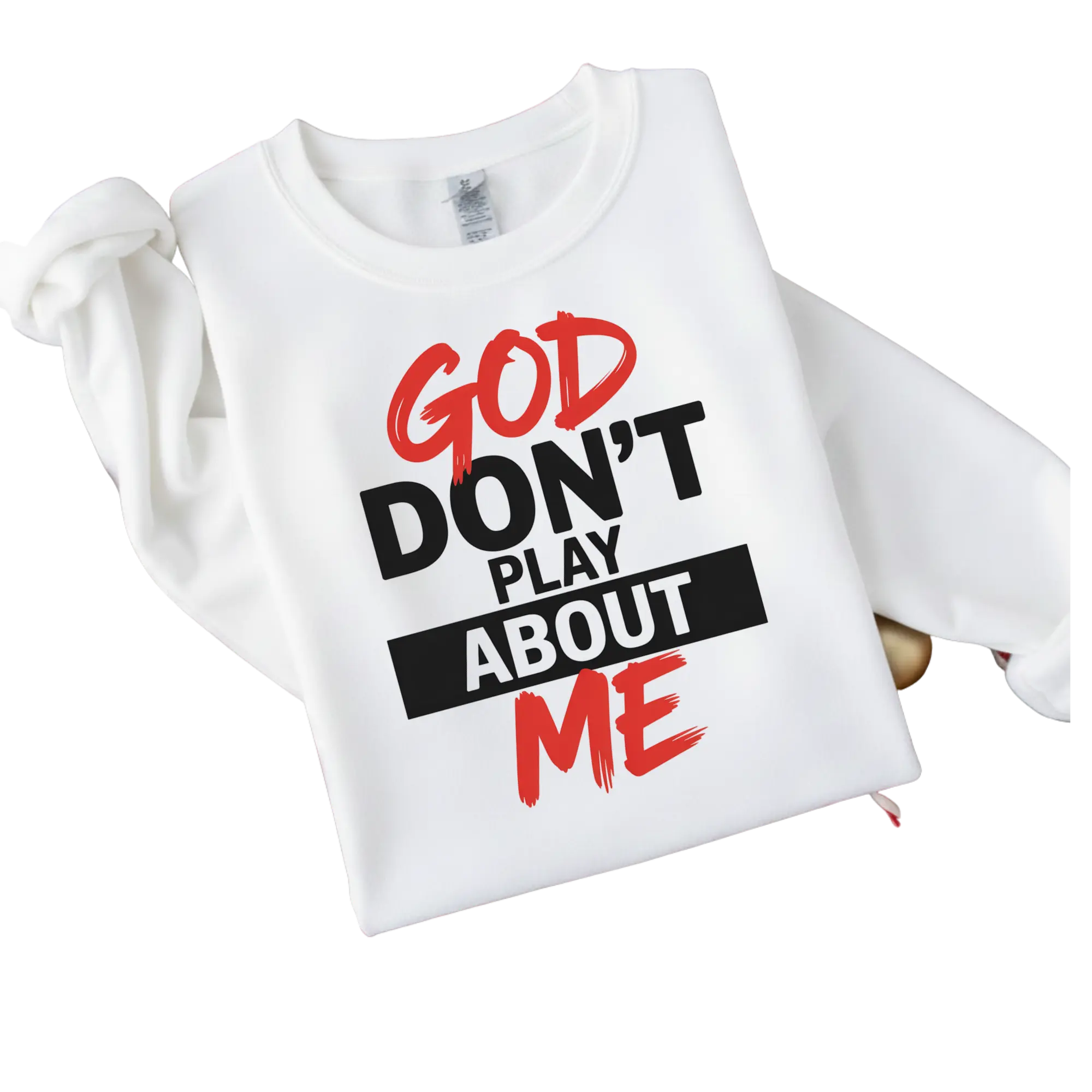 RED AND BLACK GOD DONT PLAY ABOUT ME DTF FILM Durable Apparel
